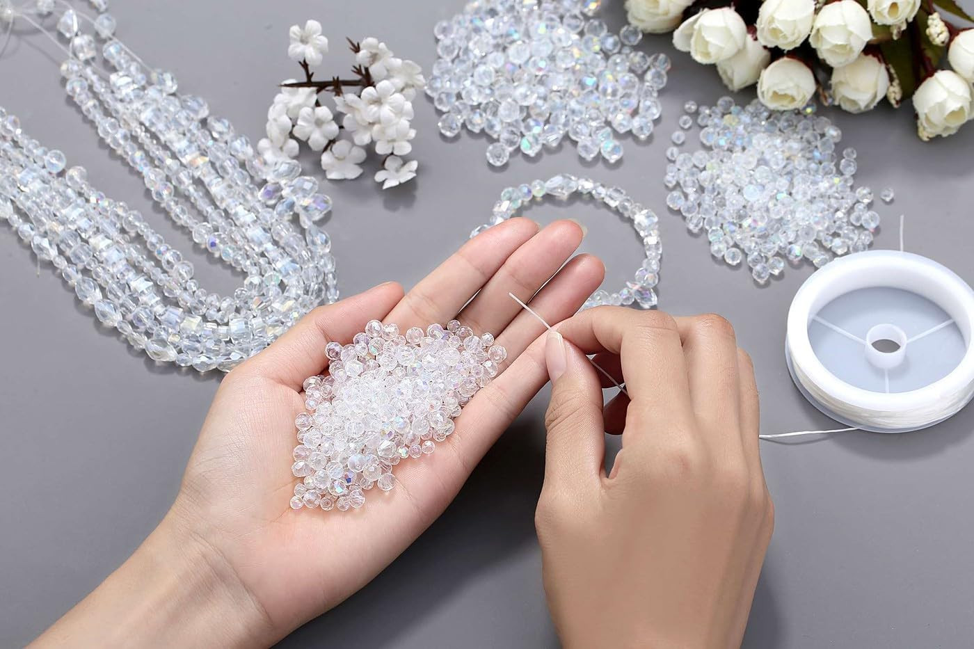 800PCS Glass Beads AB Color Crystal Beads Assorted Crystal Beads with Container