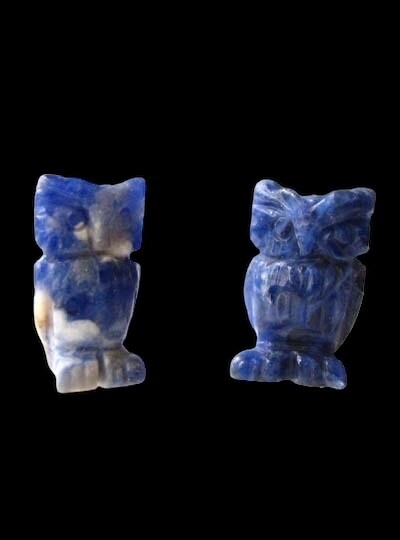 2 Wisdom Carved Sodalite Owl Animal Beads | 21x12x9mm | Blue white