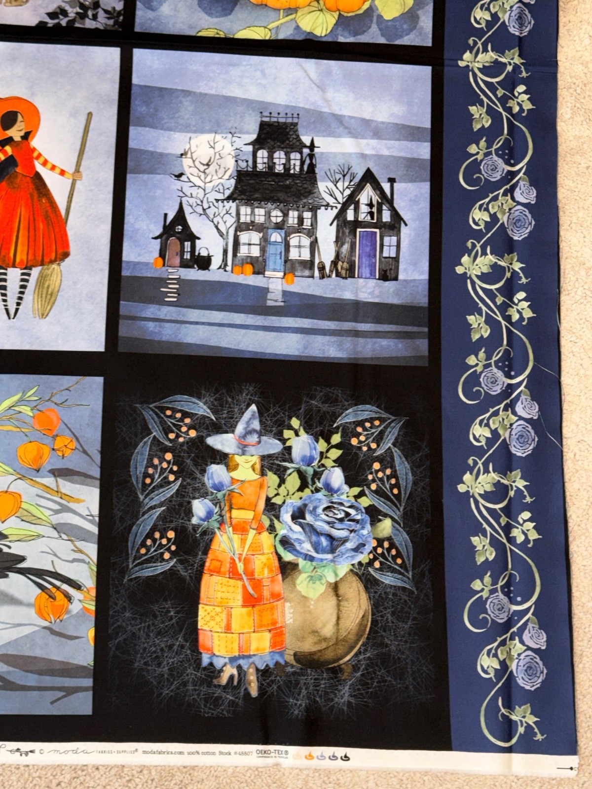 MODA Gothic Halloween COVEN 100% cotton fabric panel 24×44 – 8 blocks & border
