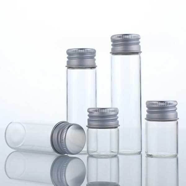 Luxurious 5ml-200ml Empty Transparent Glass Storage Bottle Aluminum Silver Cap
