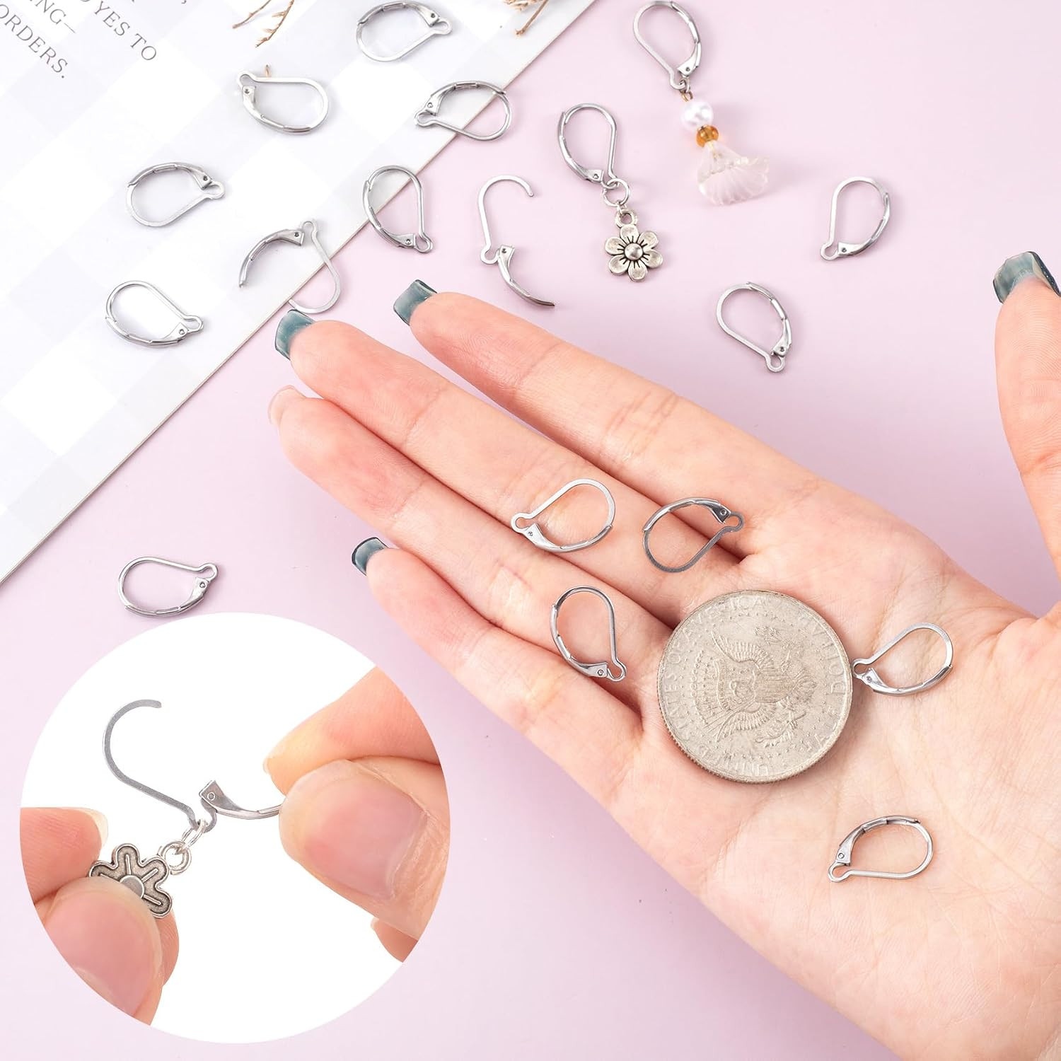 30 Pcs Leverback Earring Hooks, Stainless Steel Clasp Hoop, Hypoallergenic Dangl
