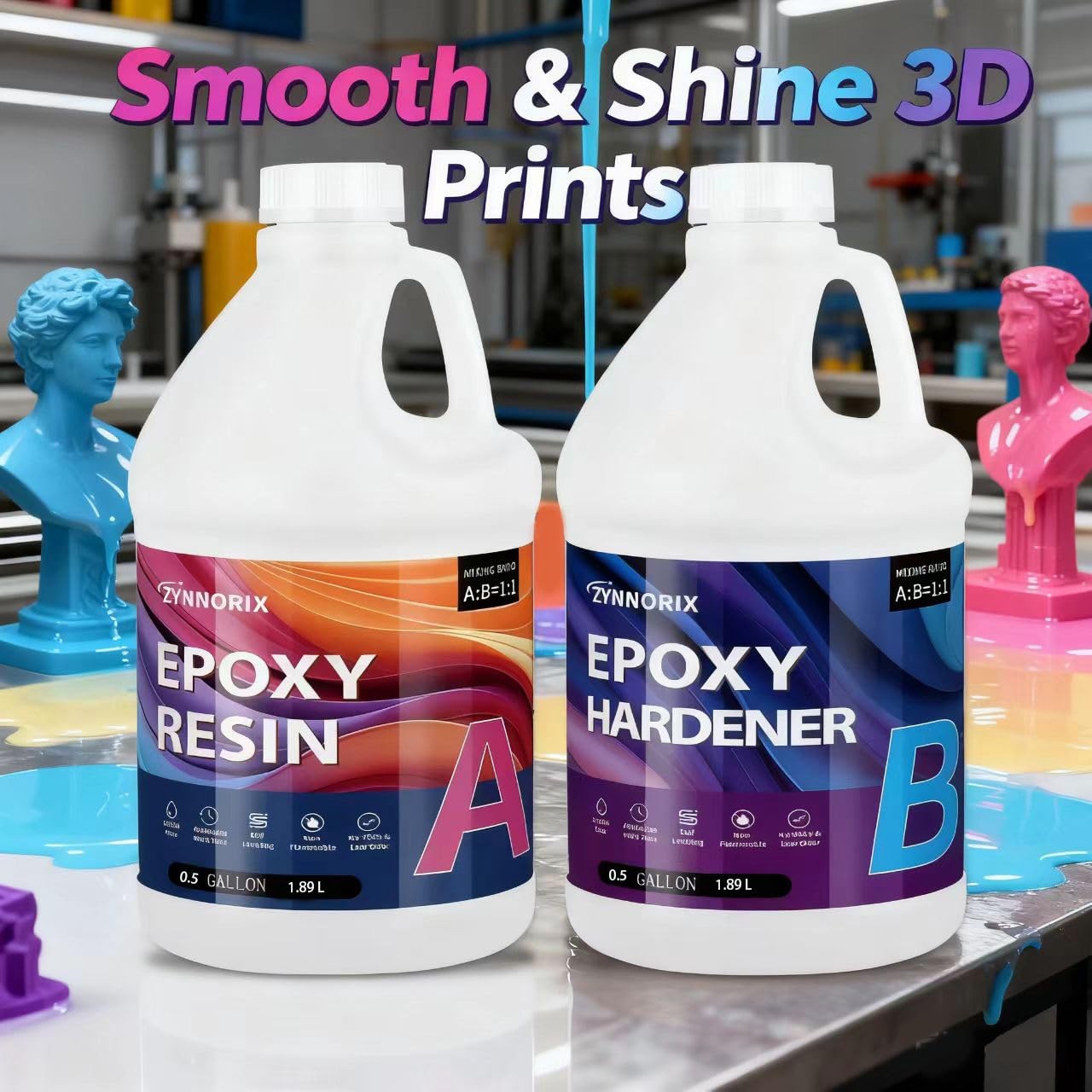 ZYNNORIX Resin Epoxy 1 Gallon,3×UV Resistant,Self 1 Gallon, 1 Gallon