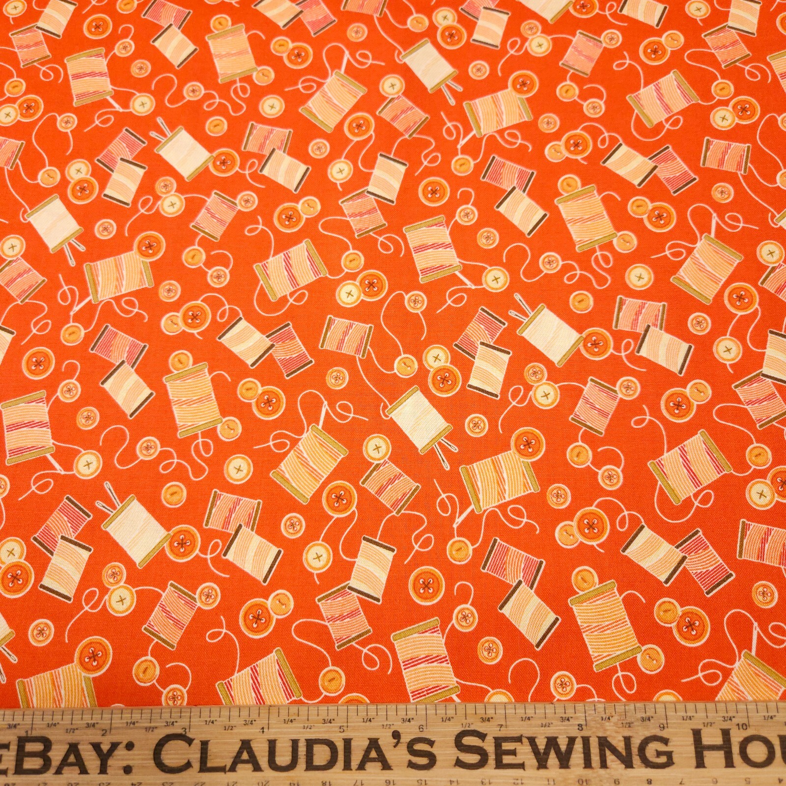 Sewing Mends The Soul BTY Angela Anderson Quilting Treasure Thread Button Orange