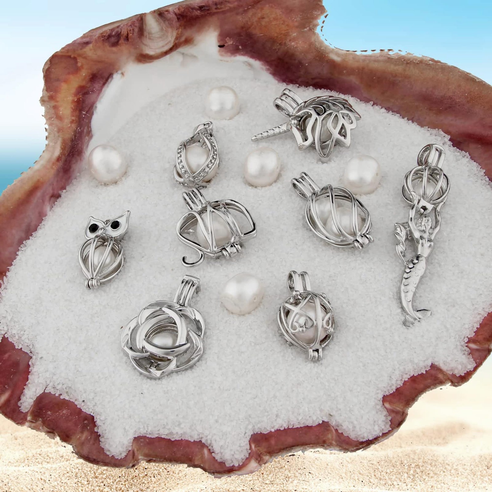 20/30pcs Pearl Bead Cage Pendant for Jewelry Making & Aromatherapy Lockets