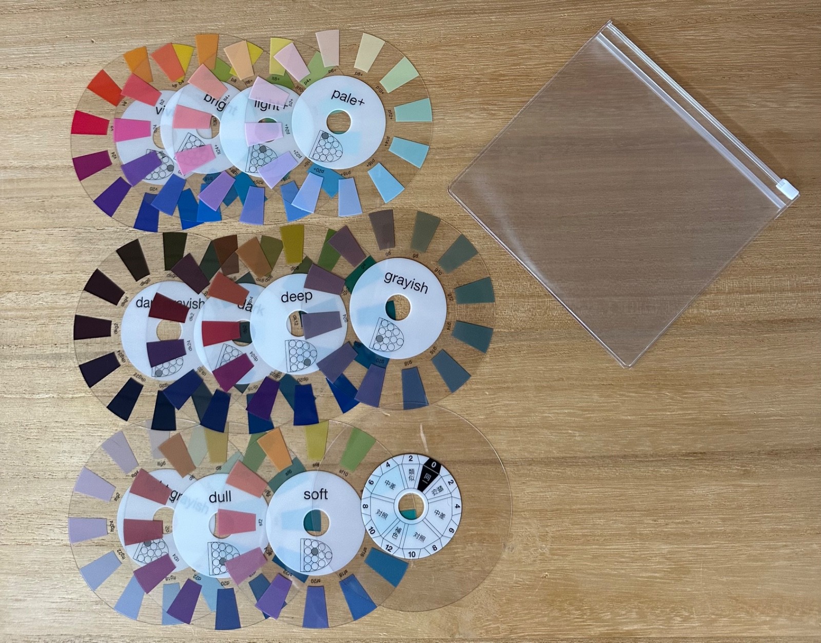 Japanese PCCS Color Tone Circle 11 Transparent Discs 132 Colors with Pouch Japan