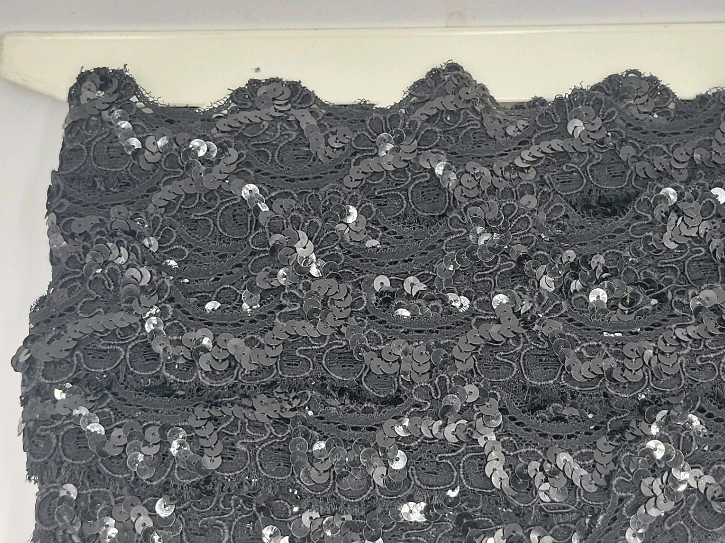 Vintage 1 1/2″ Scroll Black Sequin Lace Trim Corded 6 Continuous Yards