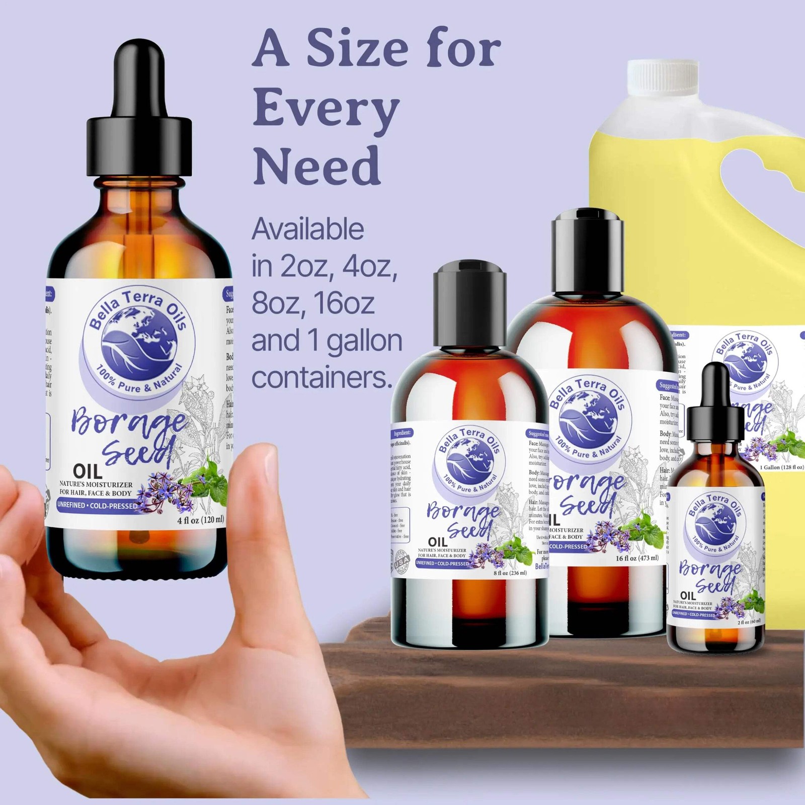 Organic Pure Borage Seed Oil – 2oz | Premium Cold-Pressed Oil for Skin & Hair Ca