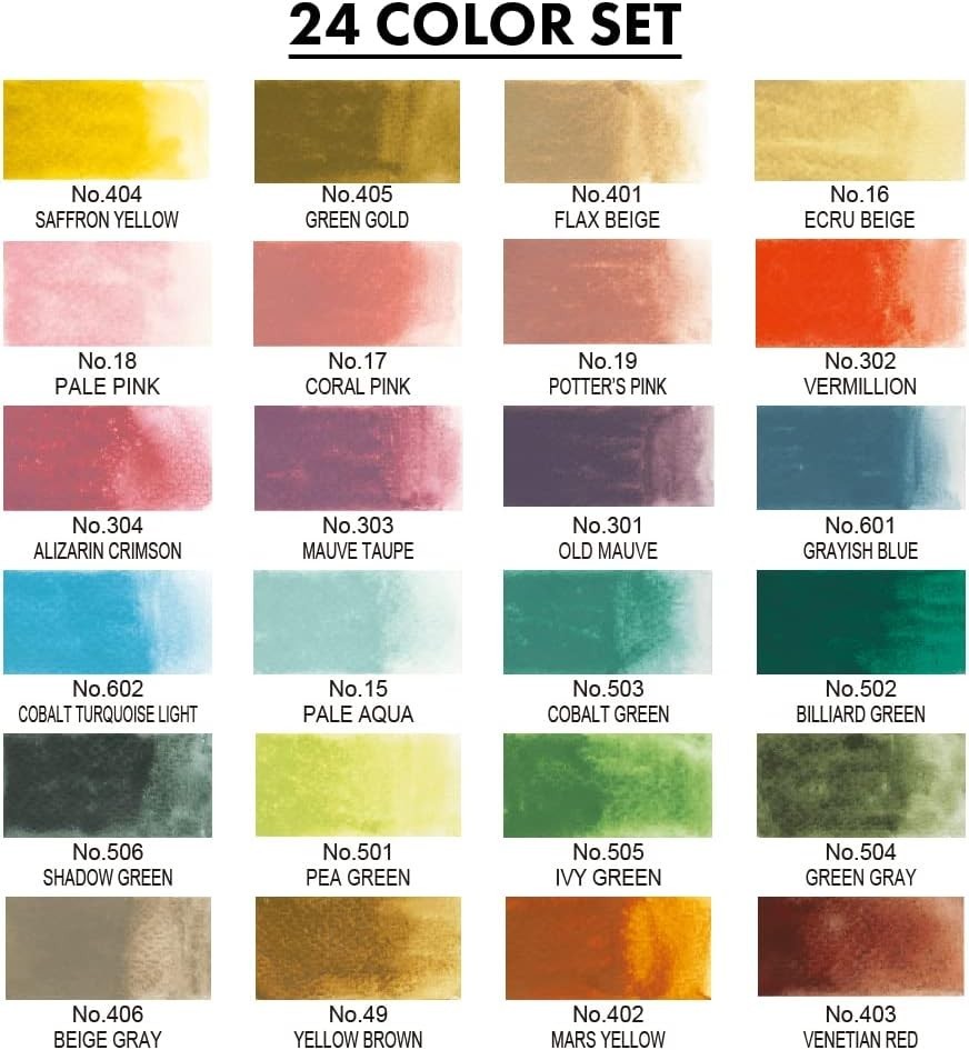 Kuretake GANSAI TAMBI Watercolor Paint Set 24 Colors II – Art nouveau, Non-Toxic