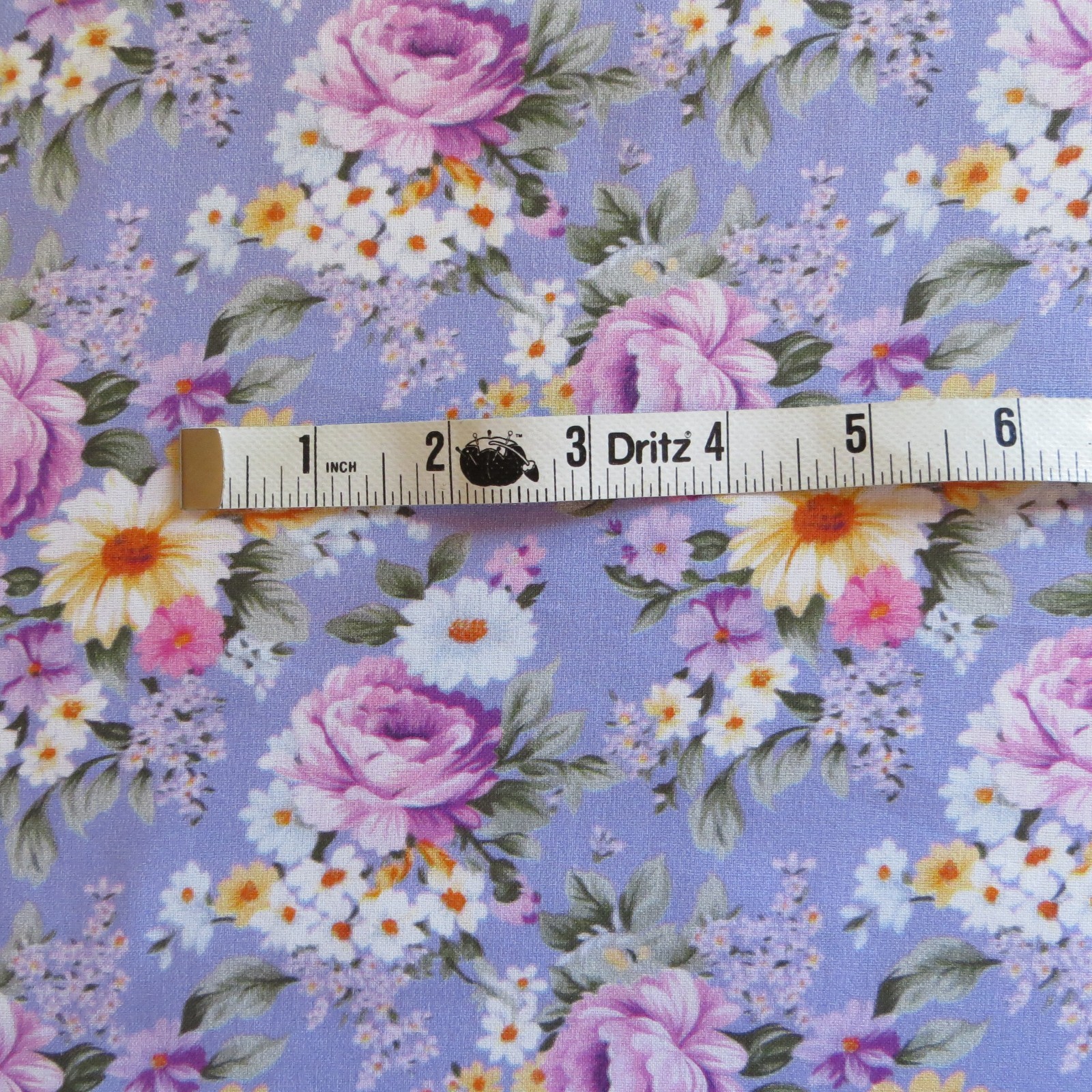 Yard ~ Cottage Roses On Purple Digital Cotton $3.99 Ships ANY Amount Of Fabric