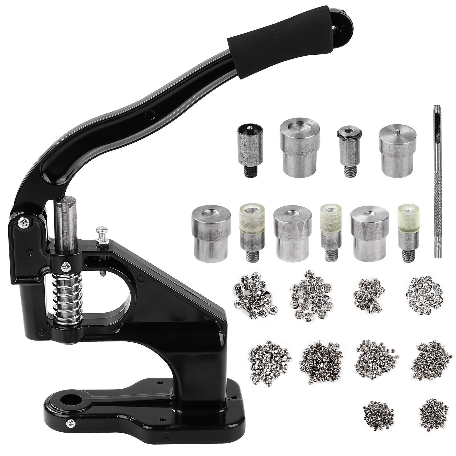 Hand Press Machine Set Snap Button Rivet Grommet Setter Tool Kit with Dies