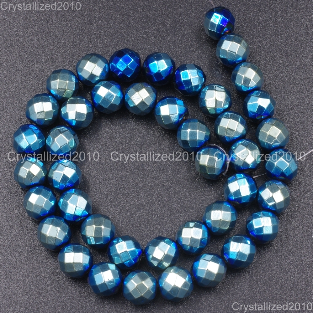 Natural Hematite Gemstone Faceted Round Beads Metallic Colors 4mm 6mm 8mm 15.5″