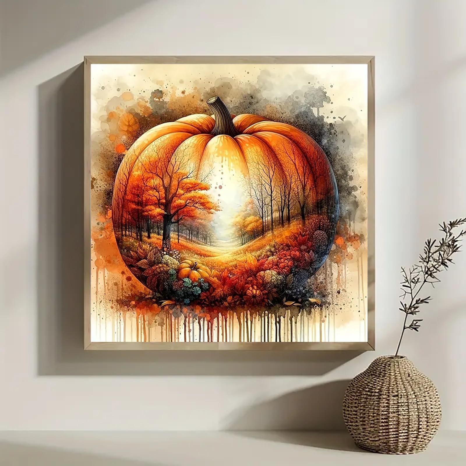 Pumpkin Leaf Tree Diamond Art Kits for Adults, 5D Autumn Diamond Painting Kits f