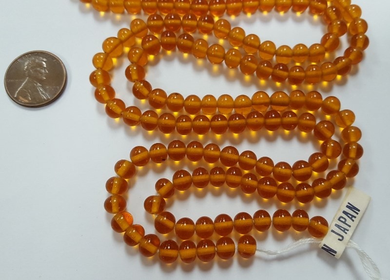 200 VINTAGE JAPANESE 1950’s CHERRY BRAND GLASS TOPAZ 6mm. ROUND BEADS 4700