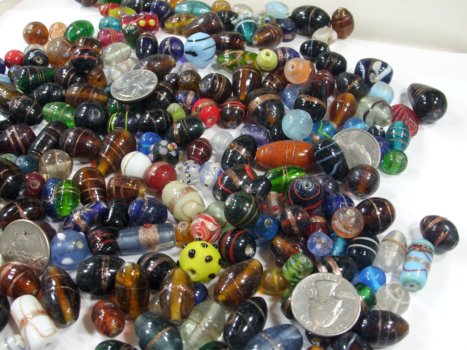2 Pounds Assorted Shapes and Sizes Old Stock India Handmade Glass Beads (Y-68)⭐