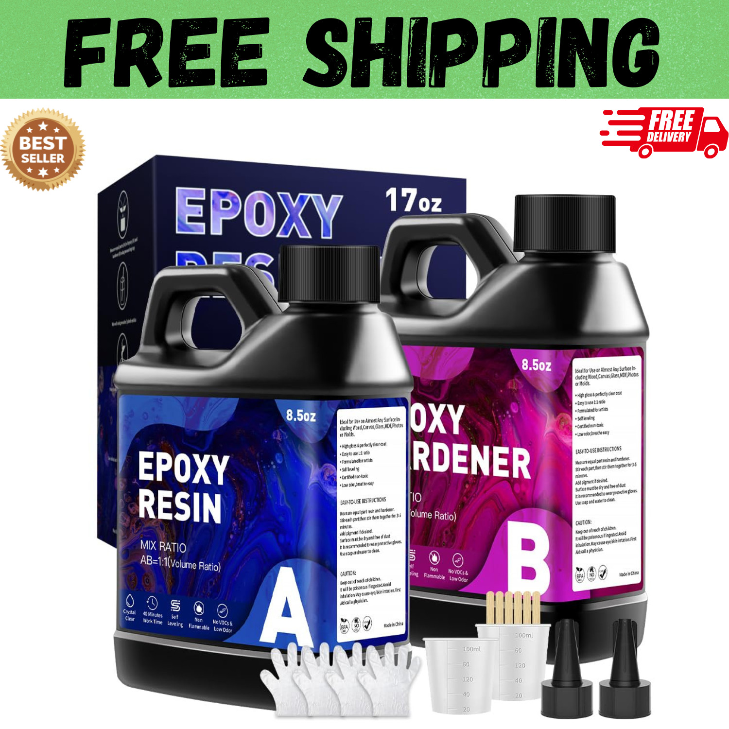 Epoxy Resin Crystal Clear Epoxy Resin Kit No Yellowing No Bubble 17 OZ