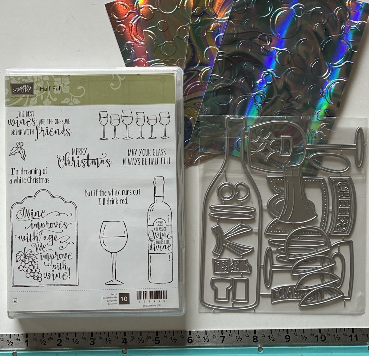 Stampin Up! Half Full stamps WINE XL Champagne Bottle Glass Celebration DIES