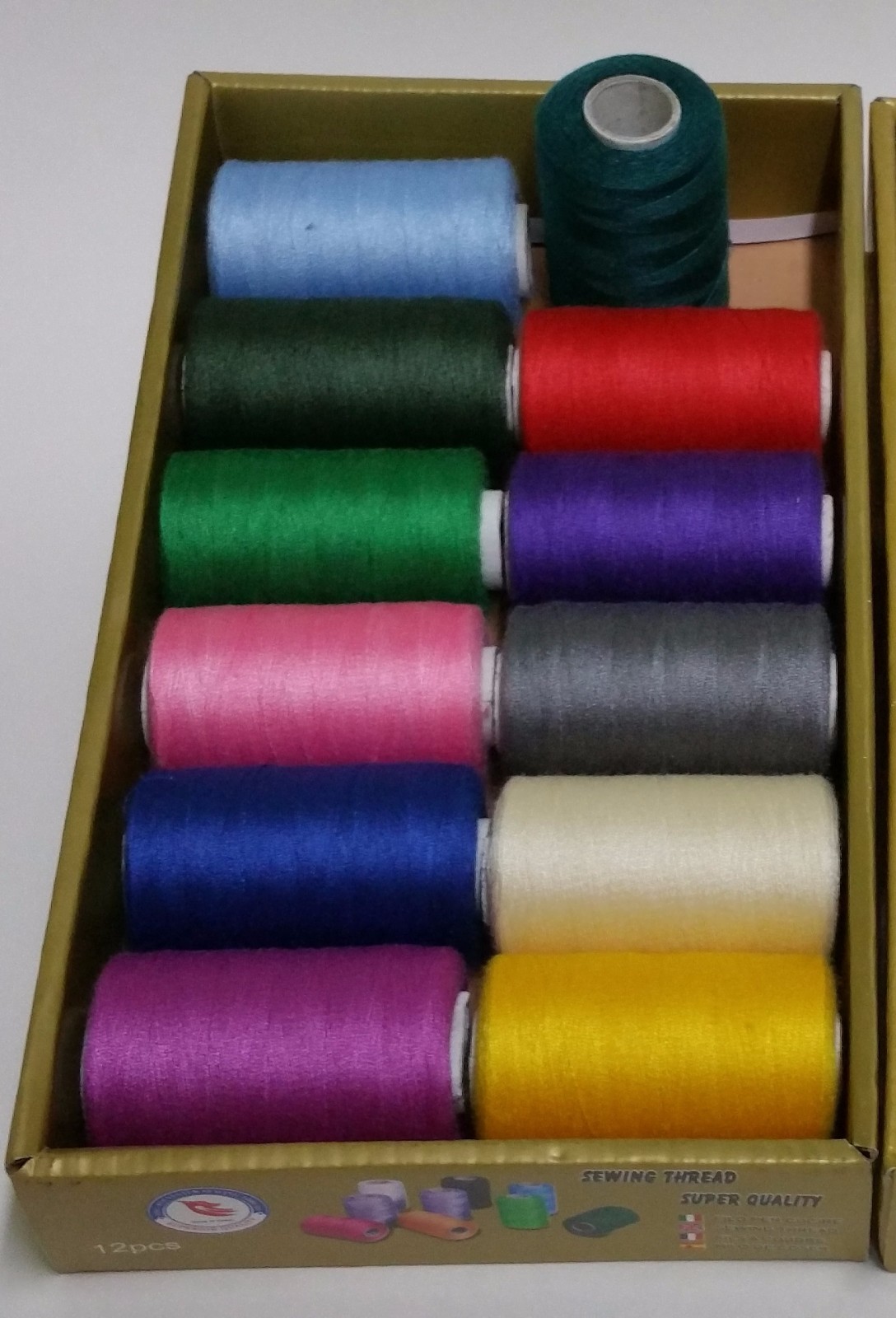 12 Spools Sewing Thread Polyester Assorted Colors 1200 yards each Spool – NEW
