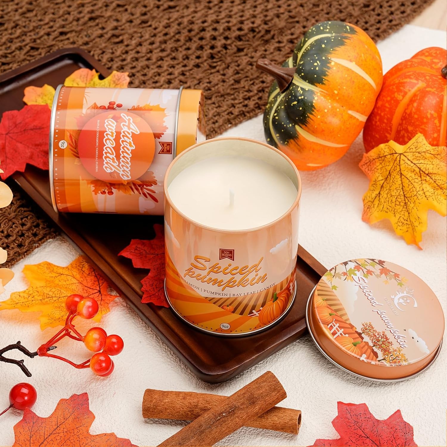 4 Pack Scented Fall Candles Set, 36oz Aromatherapy Soy Wax 4 Pack, Orange