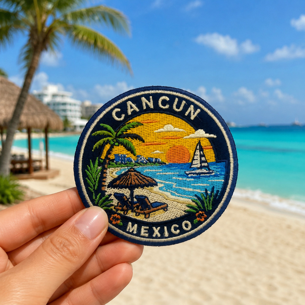 Cancun Mexico Patch 3″ Iron On Embroidered Beach Travel Souvenir Badge