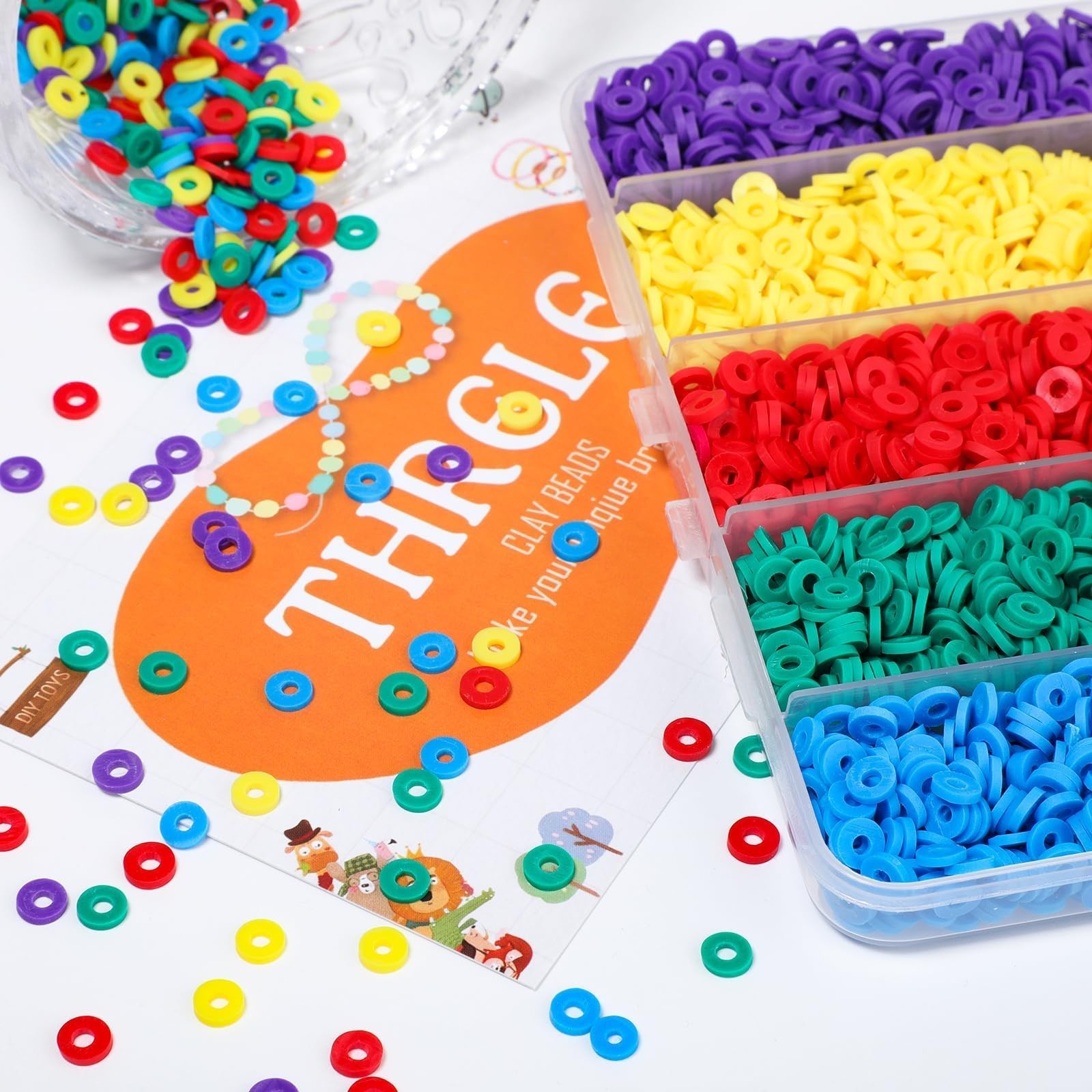 THRELE 3500pcs Rich Color Clay Beads for Bracelets Making 6mm Heishi Vibrant