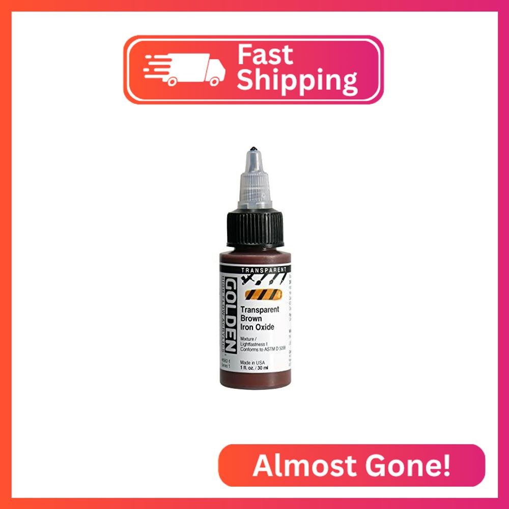 GOLDEN High Flow Acrylics, Transparent Brown Iron Oxide, 1 fl. oz. Bottle, Profe