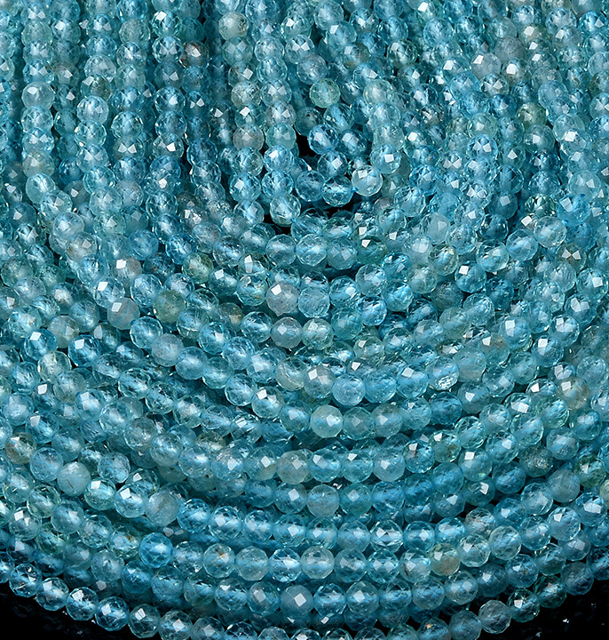 Natural Aqua Blue Apatite Grd AAA Micro Faceted Round 3MM 4MM Beads 15 inch(P82)