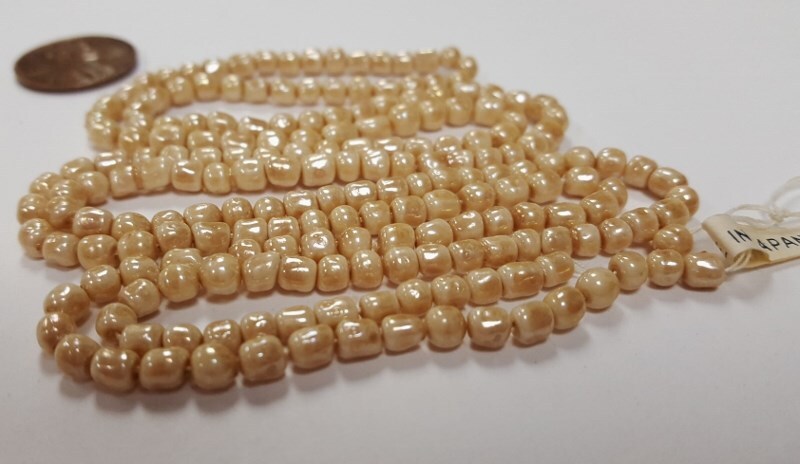 200 VINTAGE JAPANESE CHERRY BRAND GLASS BEIGE SATIN AB 4mm. BAROQUE BEADS 4730T