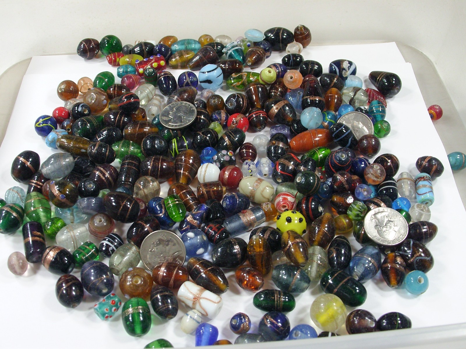 2 Pounds Assorted Shapes and Sizes Old Stock India Handmade Glass Beads (Y-68)⭐