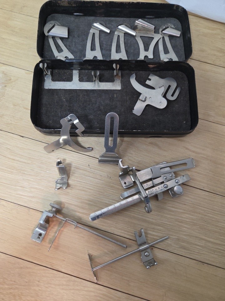 Vintage Greist Sewing Machine Metal Box w/ Attachments