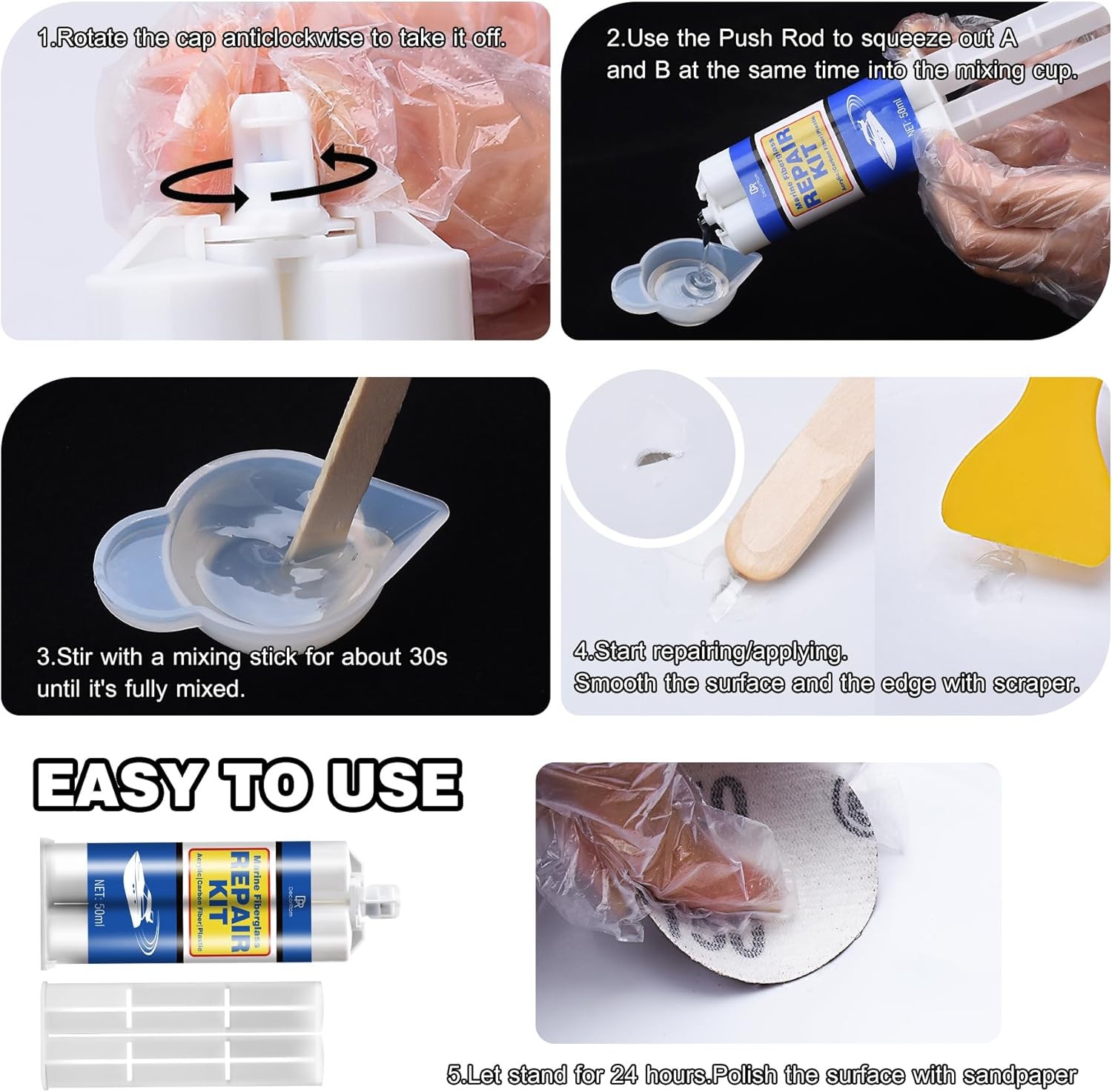 Marine Fiberglass Repair Kit – 3.4oz Clear Gel Coat & Gelcoat Repair Kit for Boa