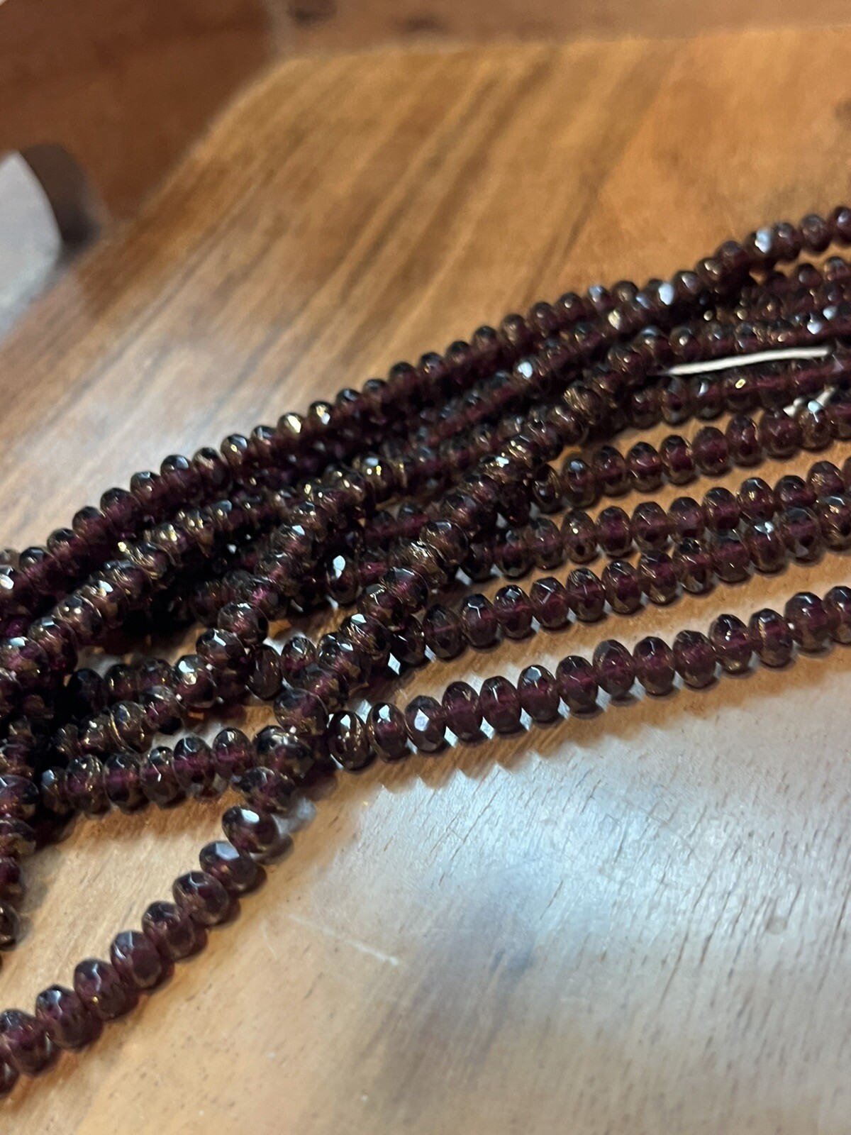 Iridescent Pressed Glass Purple Gold Vintage Czech Glass 6 In Strand Beads
