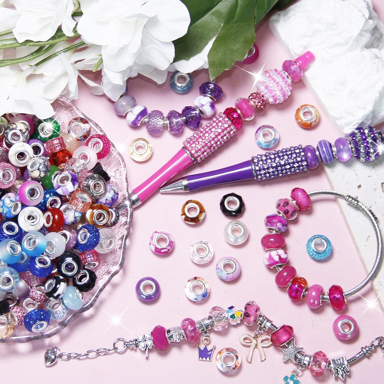 100 Pieces Large Hole Beads Spacer Bead Mixed Color Assorted European Craft Big