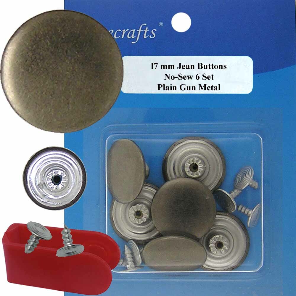 17 mm No-Sew Gun Metal Replacement Jean Tack Buttons CT. 6 (1C55F) w/Tool