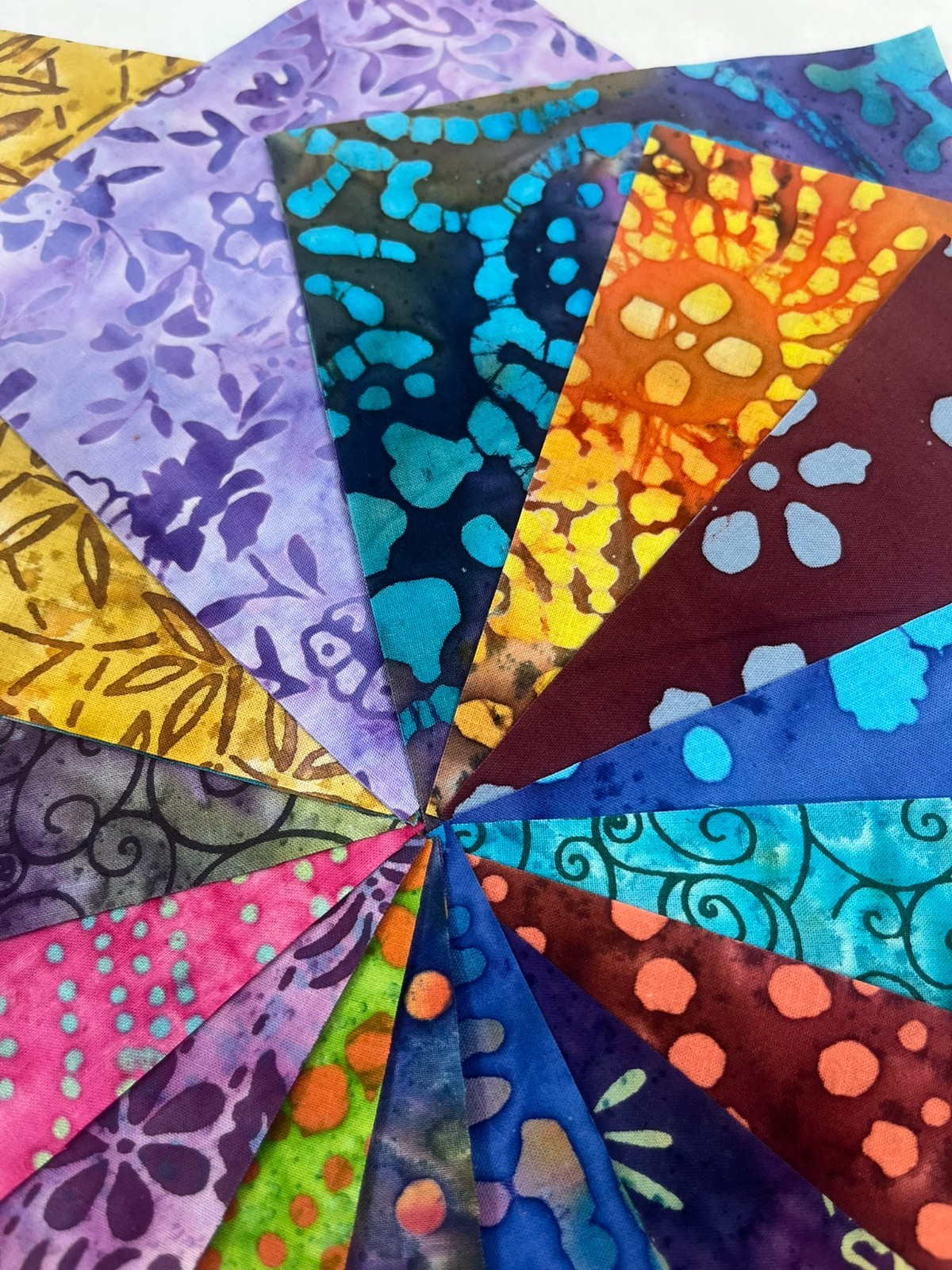 Mixed Batik Prints ~ 42 5″ Squares ~ Charm Pack of Batiks