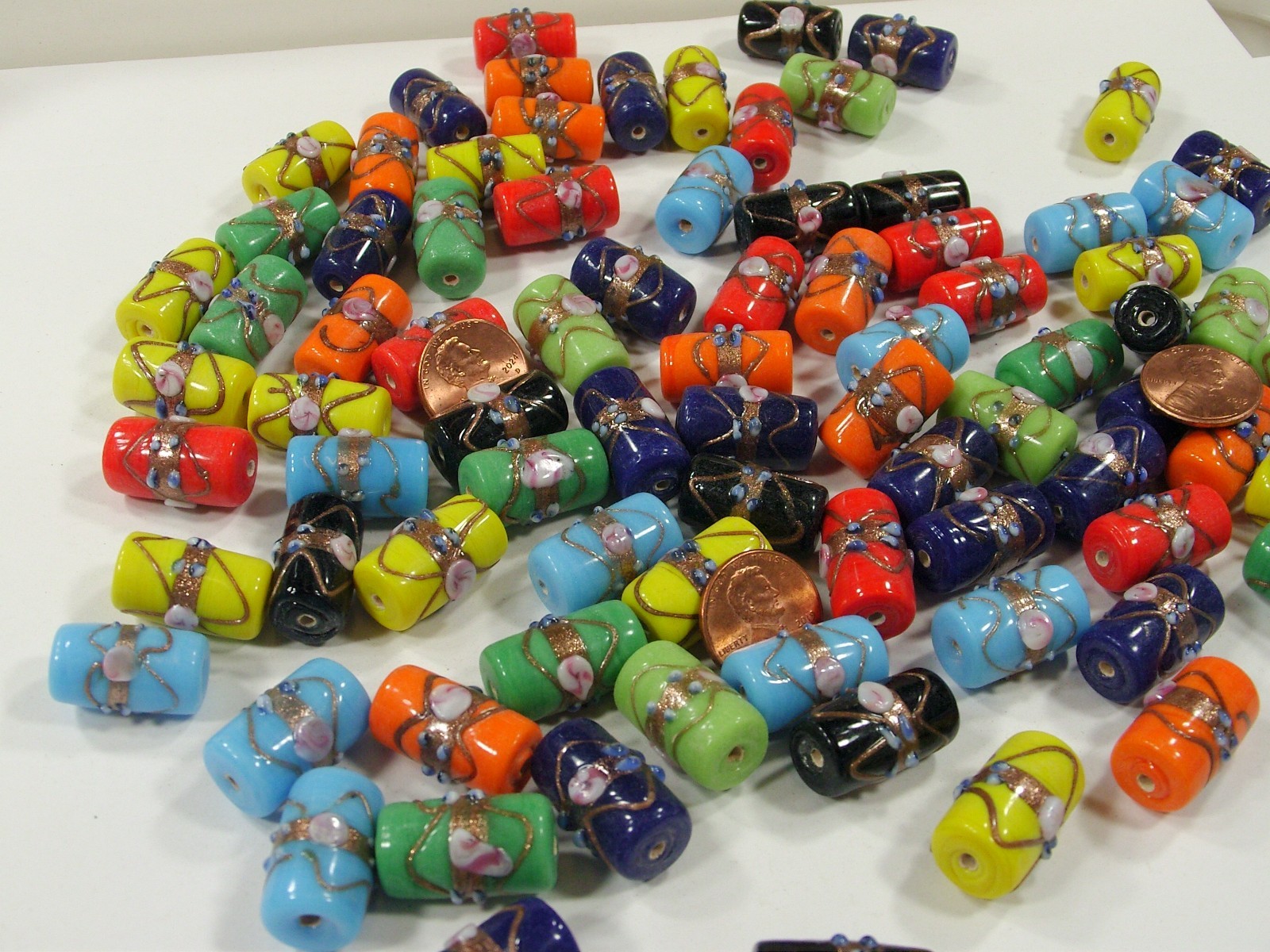 2 Pounds (12mm x 21mm) India Handmade Fancy Glass Beads Wholesale Lot (ARK-1) ⭐