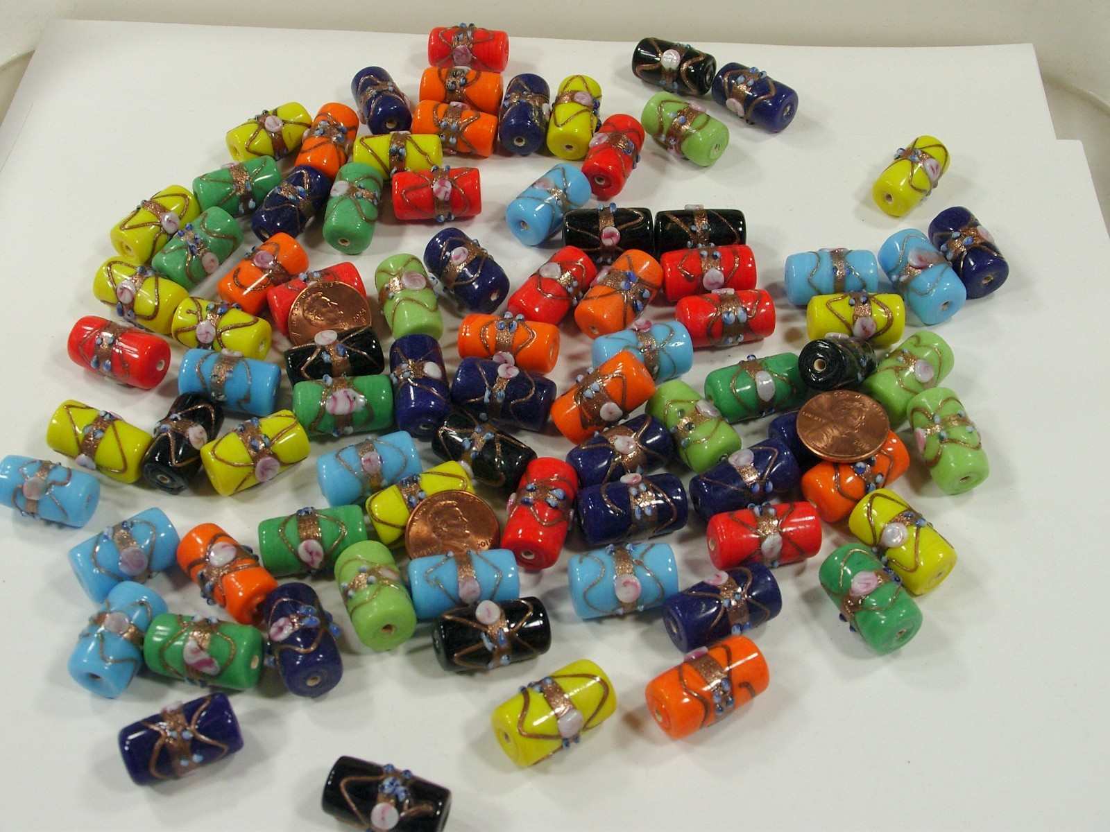 2 Pounds (12mm x 21mm) India Handmade Fancy Glass Beads Wholesale Lot (ARK-1) ⭐