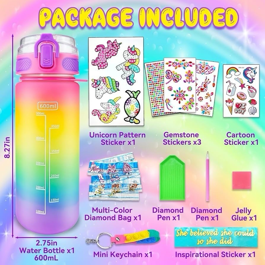 EDSPORTSHOUSE Decorate Your Own Water Bottle Kits for Girls Age 4-6-8-10,Unicorn