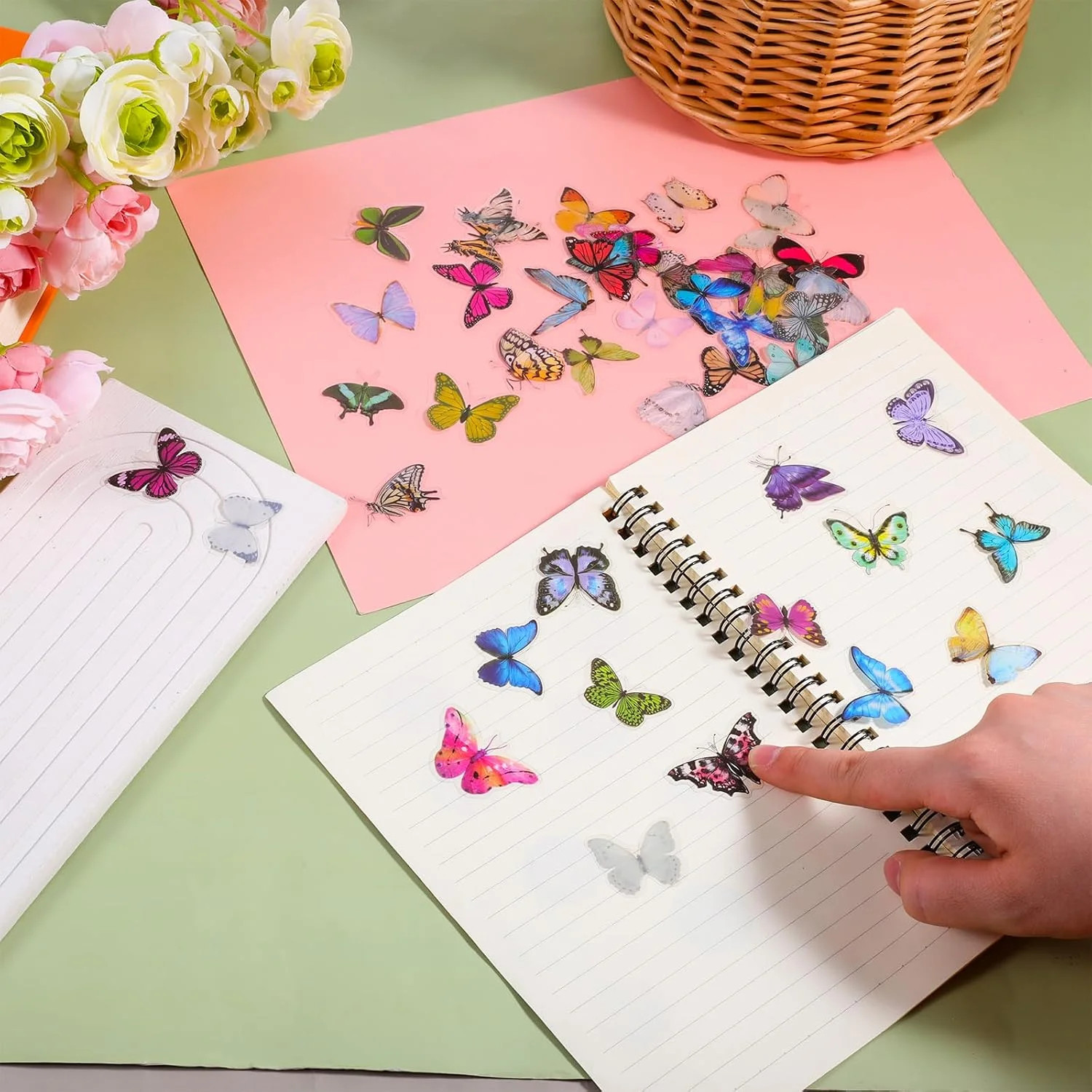 240PCS Butterfly Stickers, PET Waterproof Transparent Colorful Resin Decals Deco