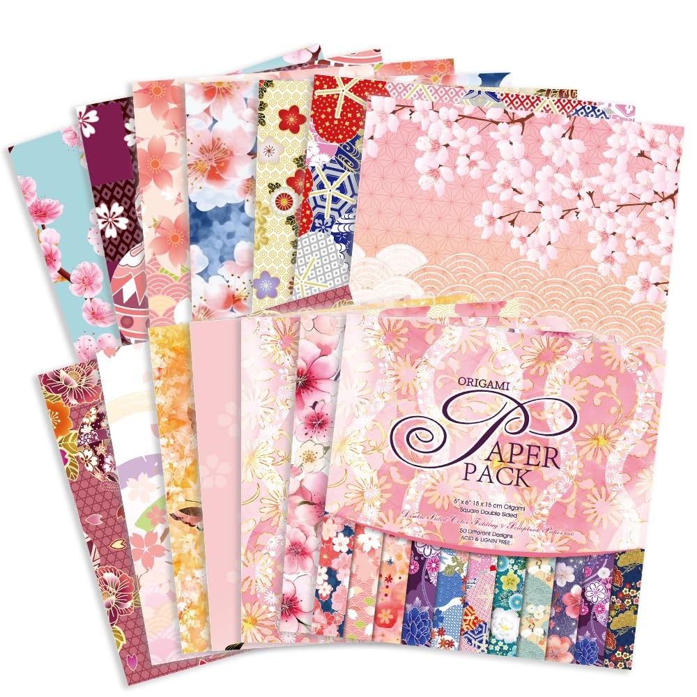 Origami Paper Kit 50 Sheets 70GSM 6 Inch Square Double Sided Color 50 Vivid Japa