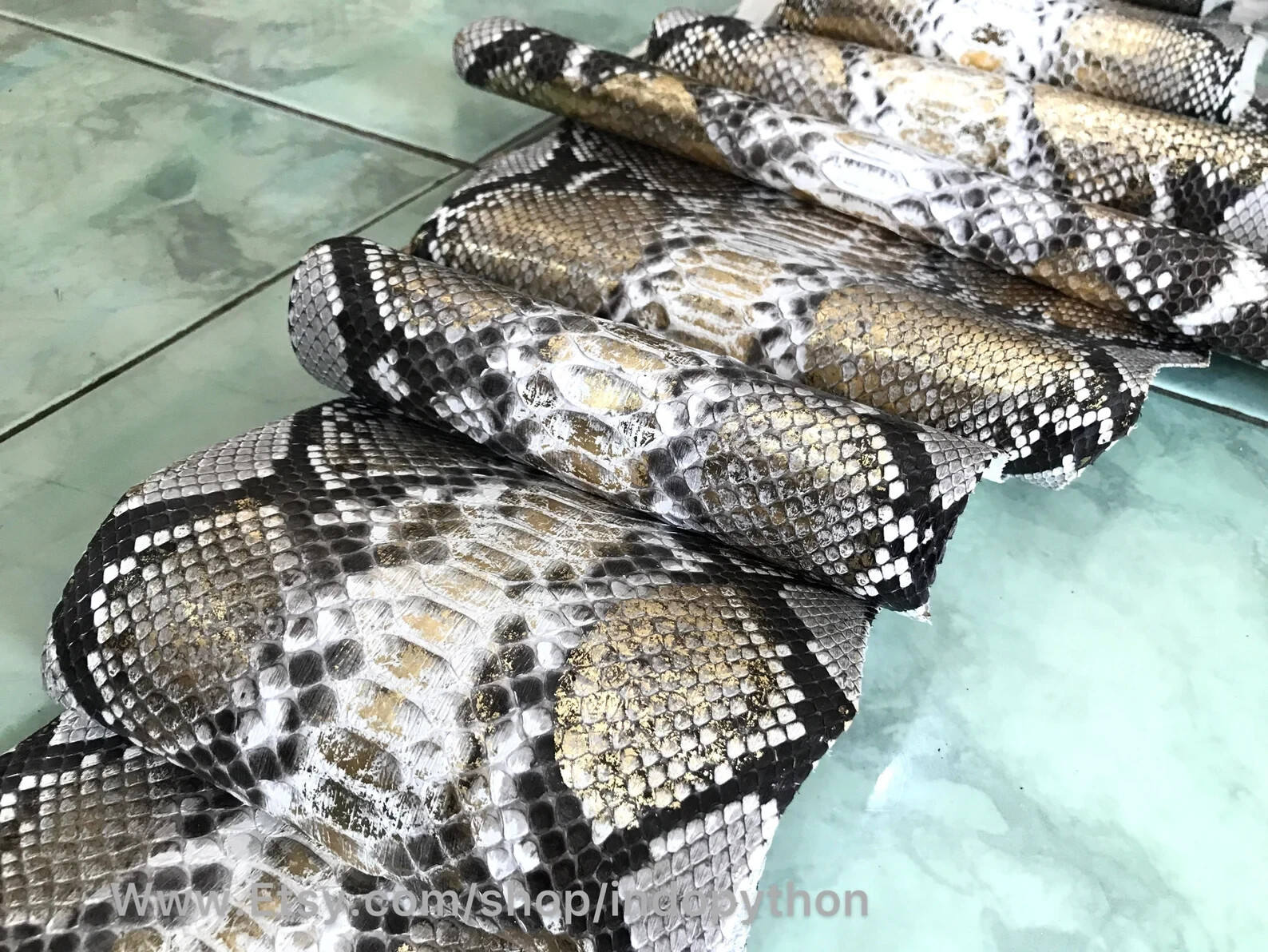 Genuine Python Leather, Natural Python leather, Hide Snake Skin, Gold SnakeSkin