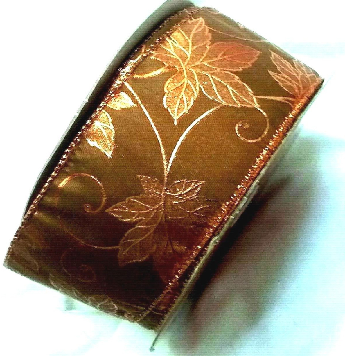 Fall Copper Metallic Leaves 2.5″ by 5 yd Wired Ribbon Satin Kirkland Elegance