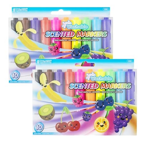 Washable Scented Markers, 10 Colors, Non-Toxic, 2 1 Count (Pack of 2) 10-count
