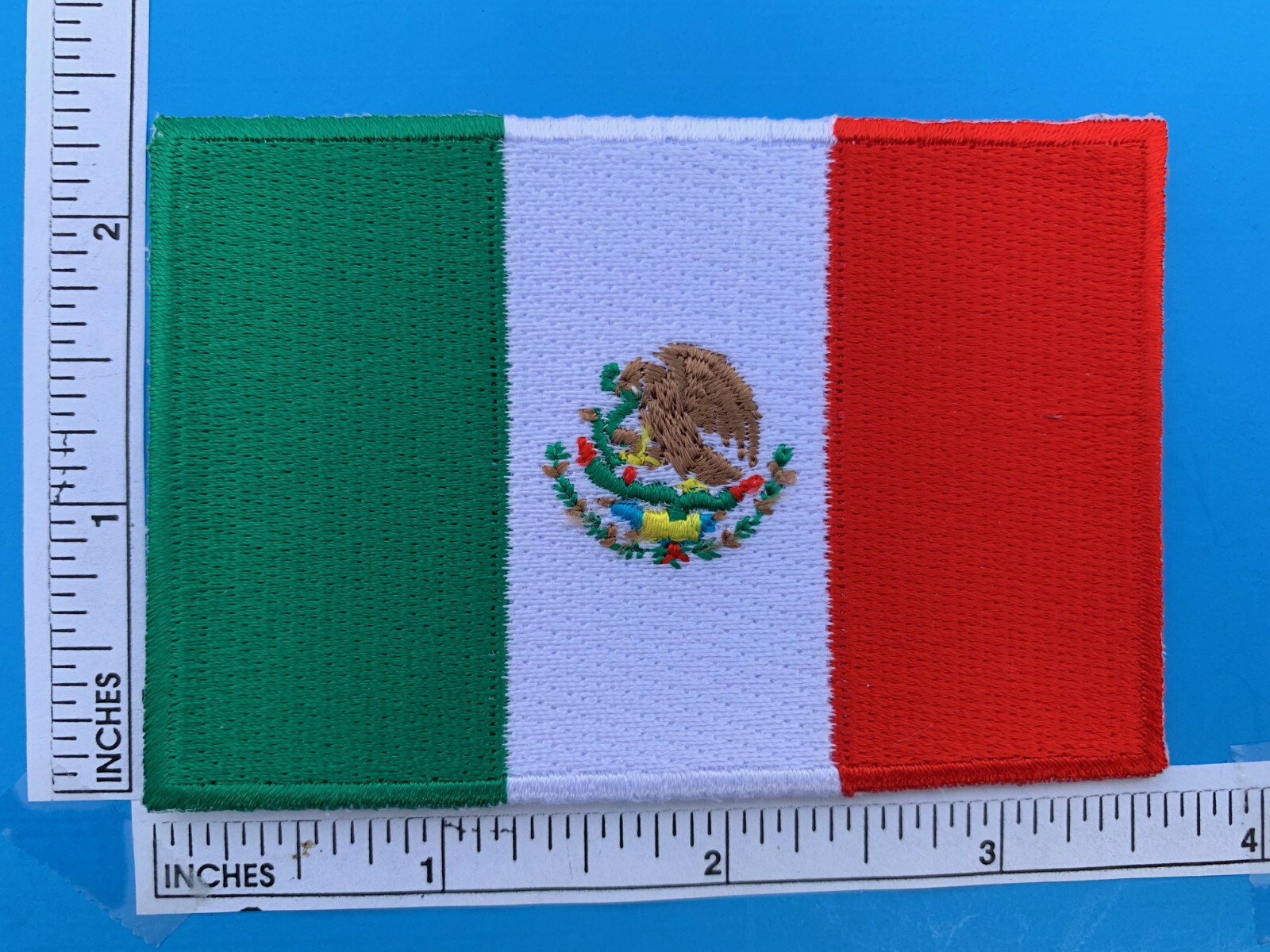 MEXICAN FLAG PATCH IRON-ON SEW-ON EMBROIDERED MEXICO EMBLEM (3½ x 2¼”)- HI QLTY!