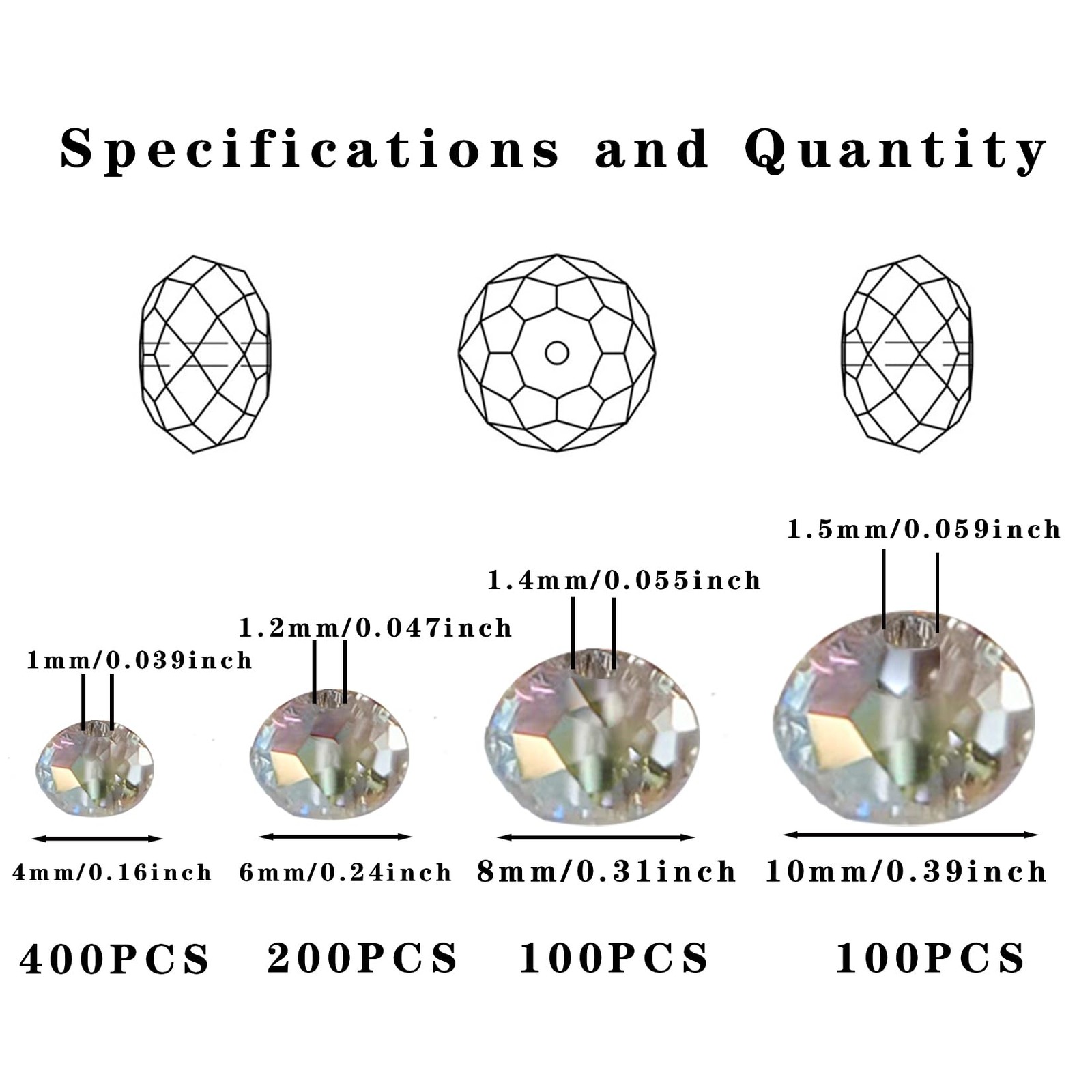 800Pcs 4/6/8/10Mm Crystal Glass Beads for Jewelry Making Beads for Bracelets Nec