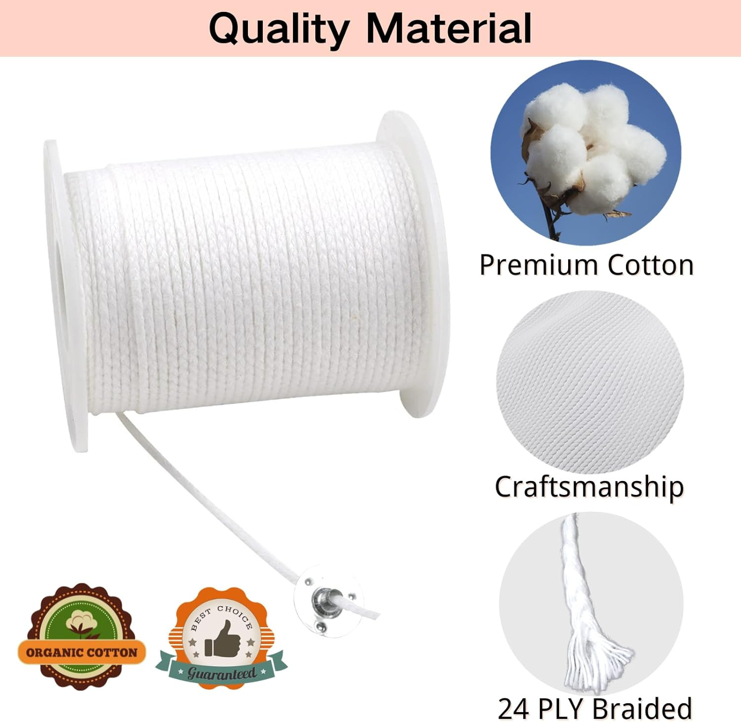 【200 Feet】Candle Wick Roll with 125 Pcs Metal Candle Wick Sustainer Tabs, 80Pcs