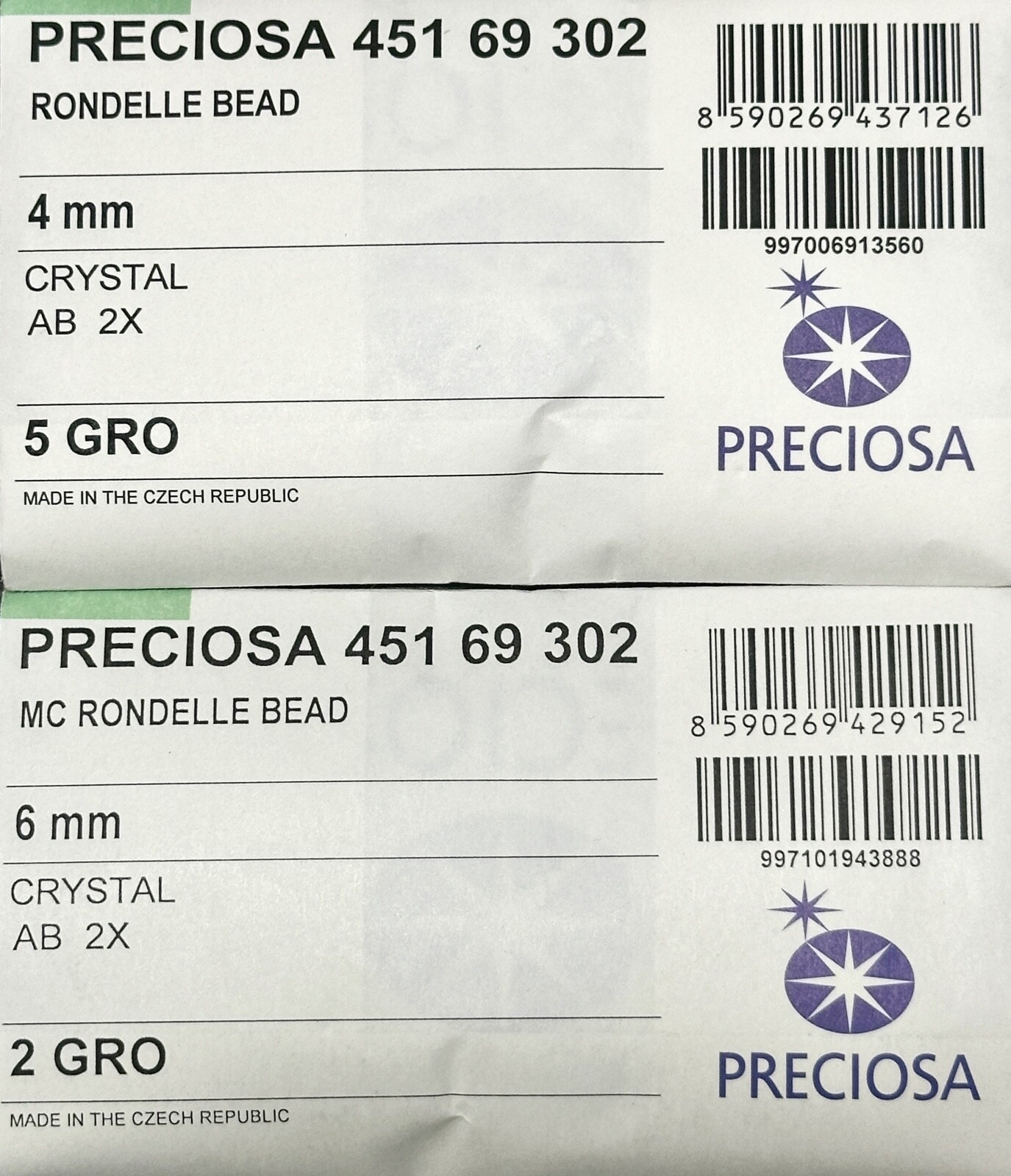 Czech Bicone Crystal Beads Preciosa Crystal AB2X full AB Rondelles 4mm 6mm