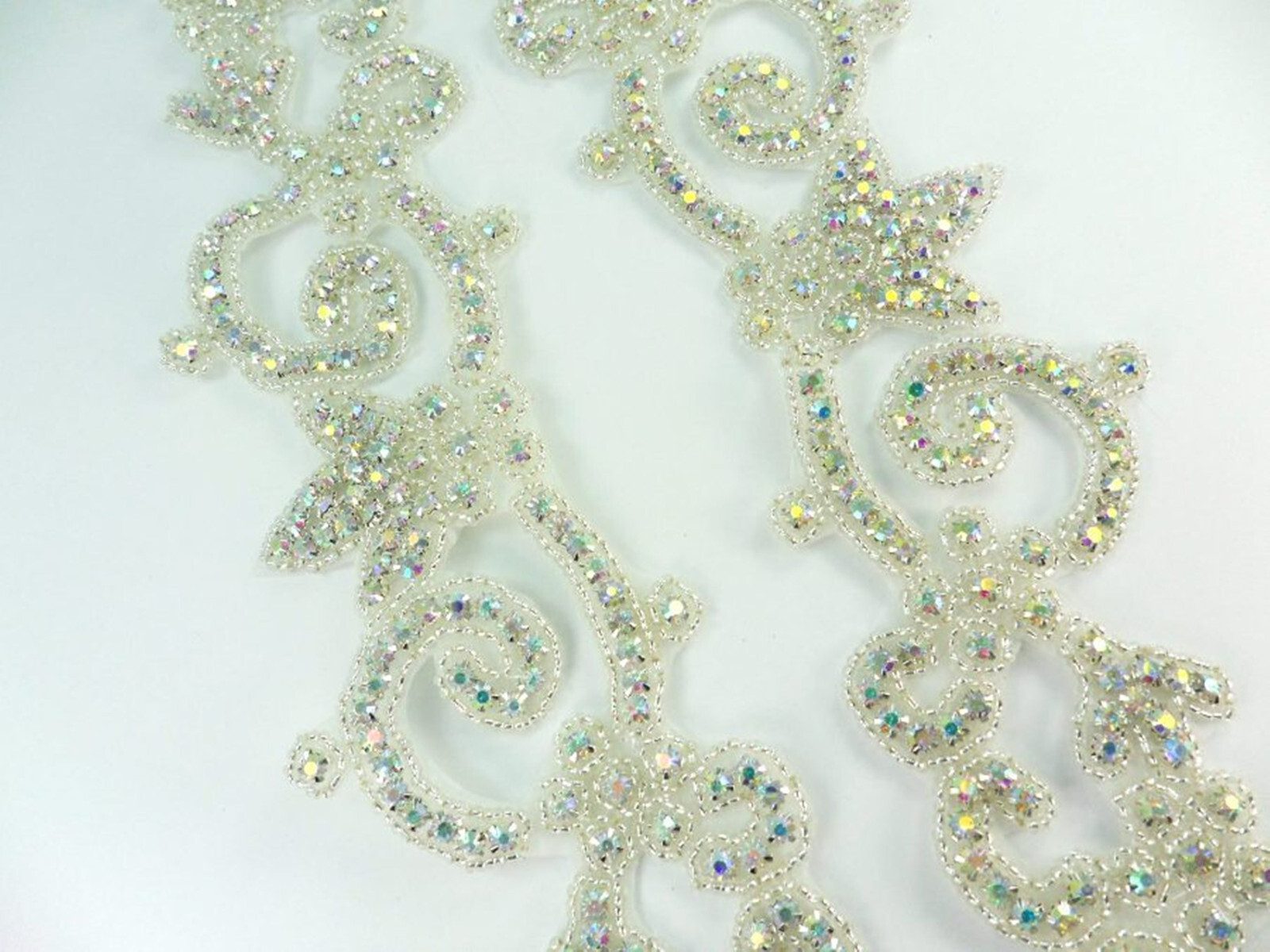 Rhinestone Appliques Mirror Pair Crystal AB Aurora Borealis Silver Beaded XR50