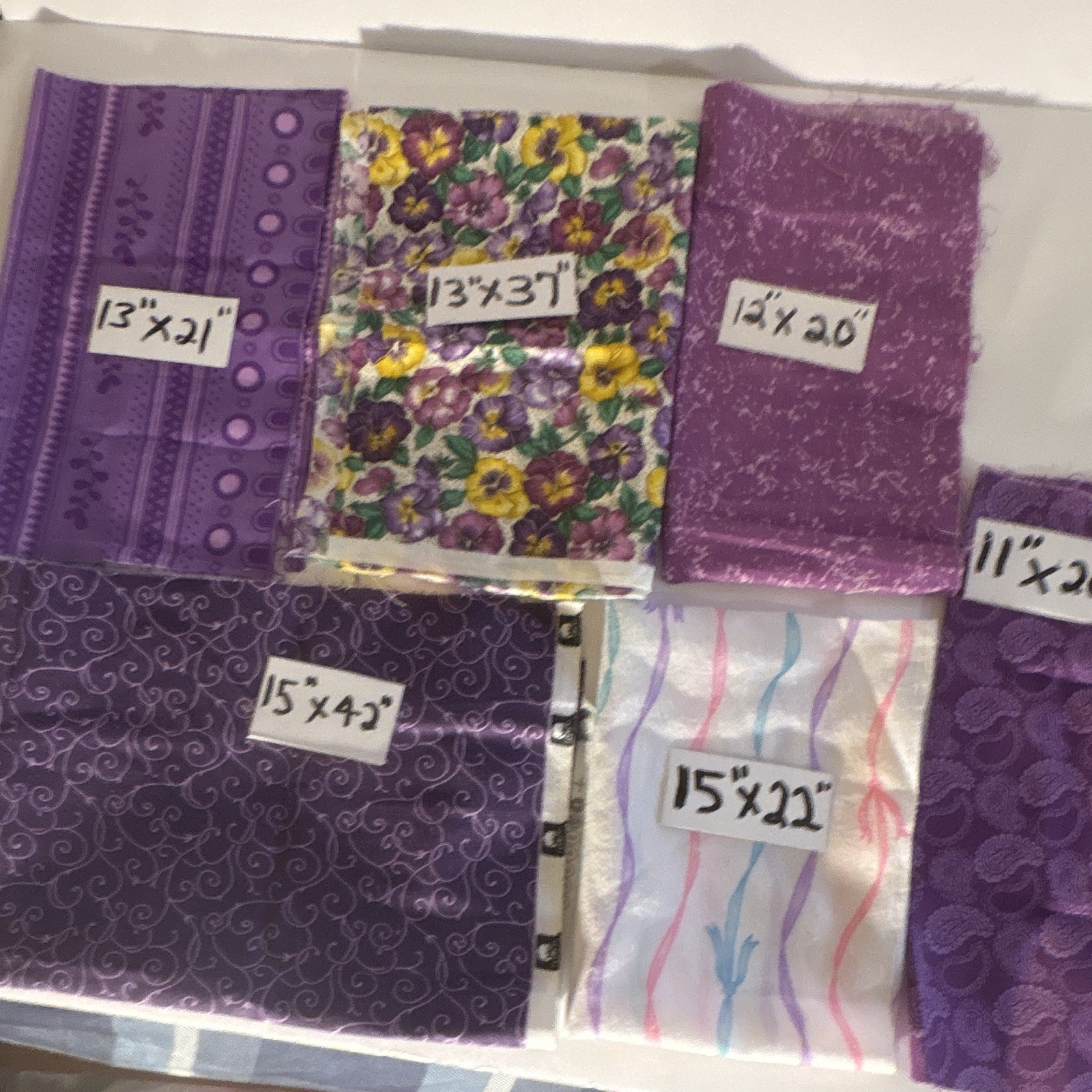 Purple Multicolor Floral Cotton Fabric Pieces Lot for Quilting & Crafts