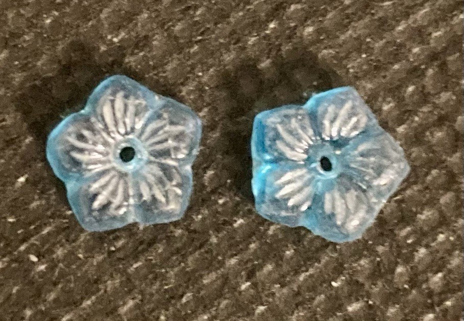 Czech 1920’s Transparent Blue Glass 8mm Sew on Beads – Set of 40 Embossed Flower