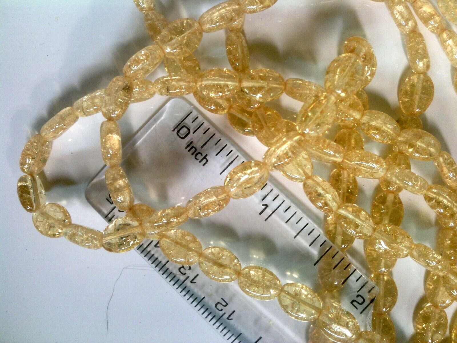 Vtg 50 8x6mm Champagne Crackled Beads Smooth Flat Oval Czech #081221v